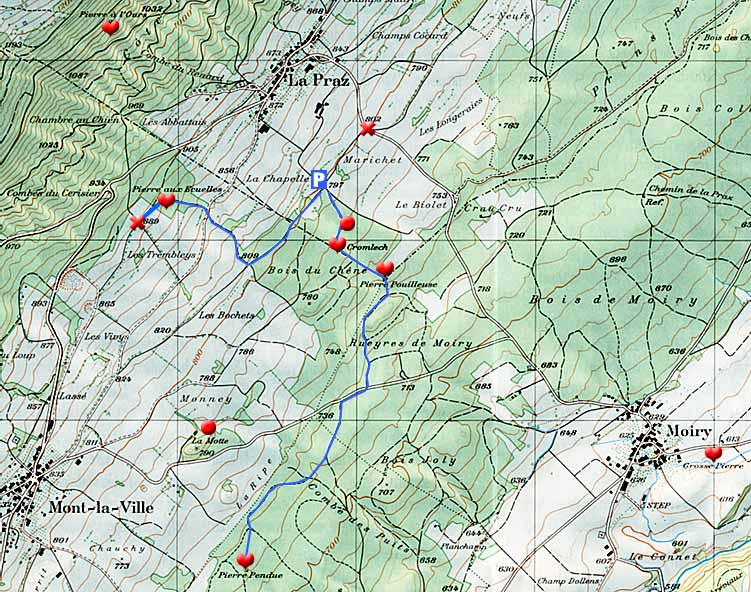 Carte 1222 / Blocs erratiques > Moiry - La Praz - Mont-la-Ville